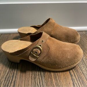 Vintage People Movers Ava Made In Italy Tan Suede Wooden Wedge Mule Clogs 10
